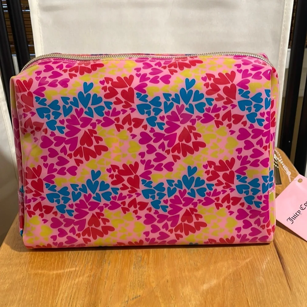 NWT Juicy Couture Pink Rede Yellow Travel Cosmetic Bag 6”x9x5”